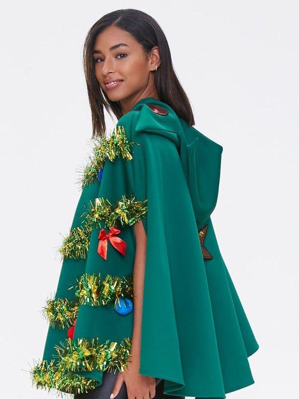 Star Hooded Christmas Tree Poncho Cape