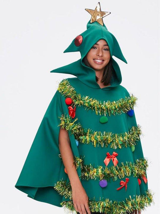 Star Hooded Christmas Tree Poncho Cape