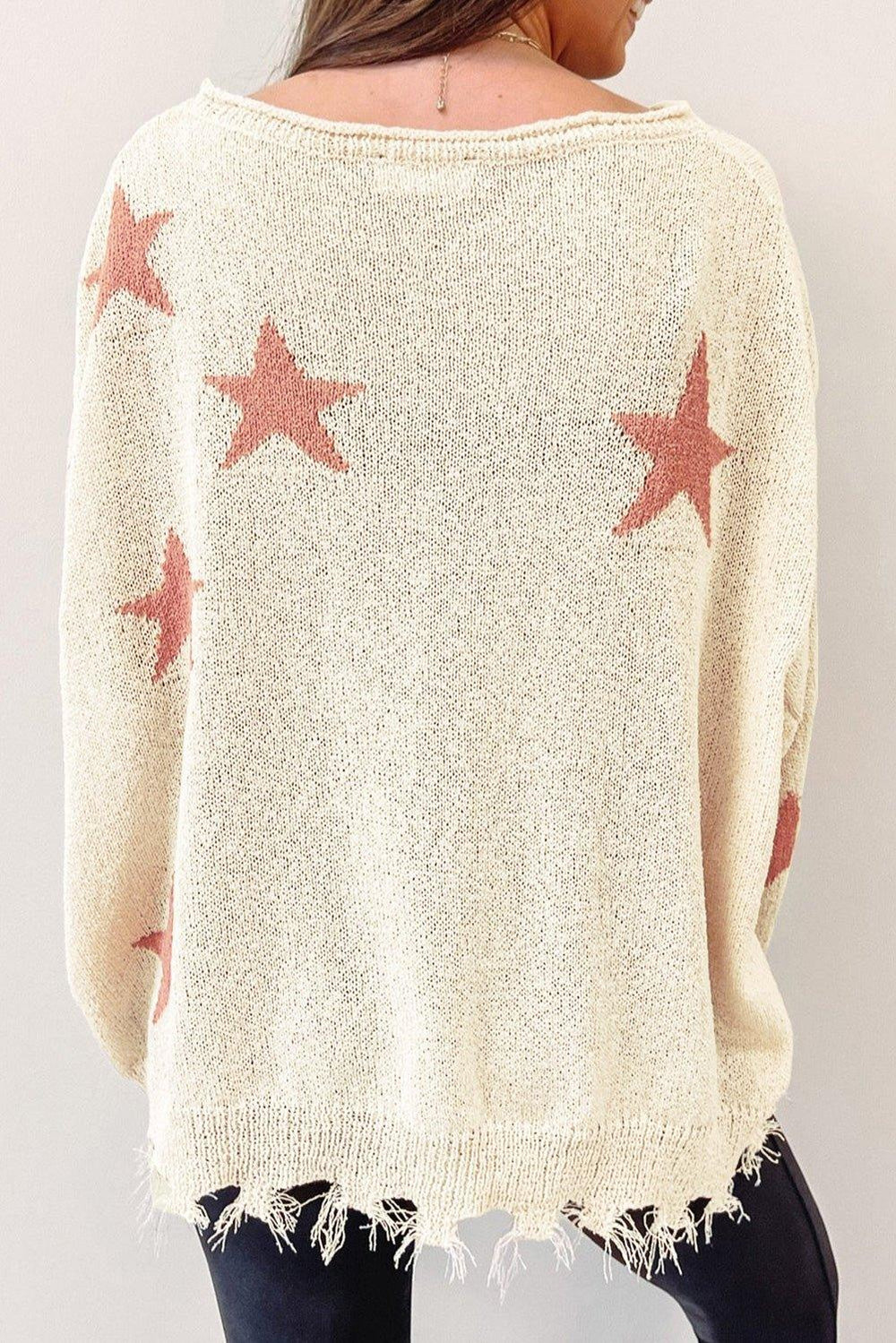 Starry Beige Distressed Sweater - Klazzi Fashion Boutique