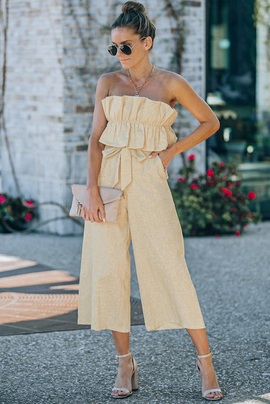 Strapless Ruffled Jumpsuit - Klazzi Fashion Boutique