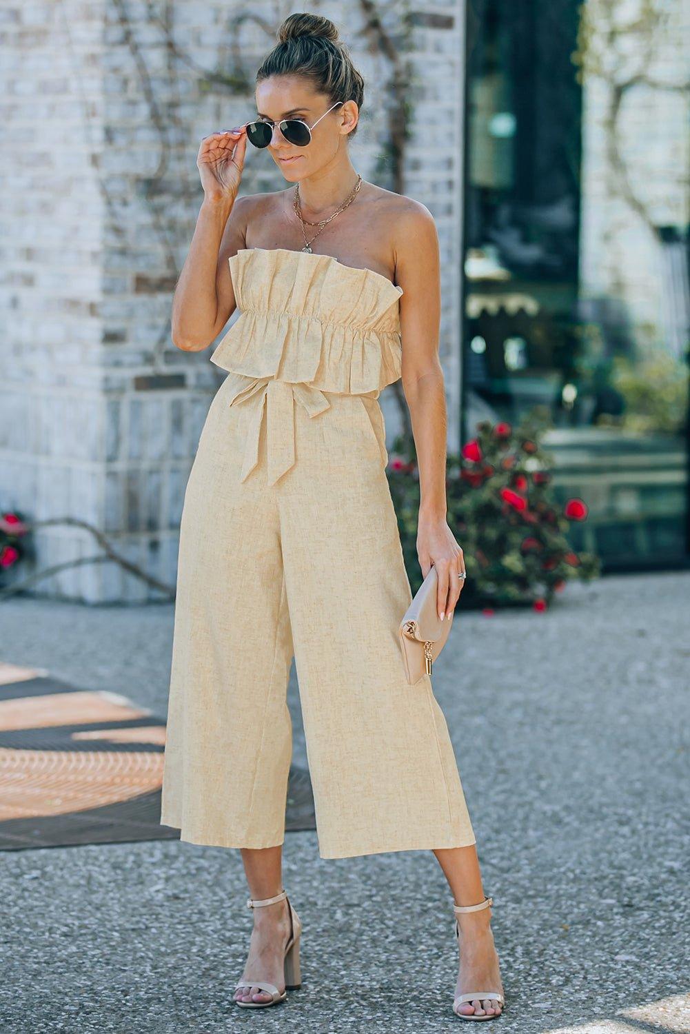 Strapless Ruffled Jumpsuit - Klazzi Fashion Boutique