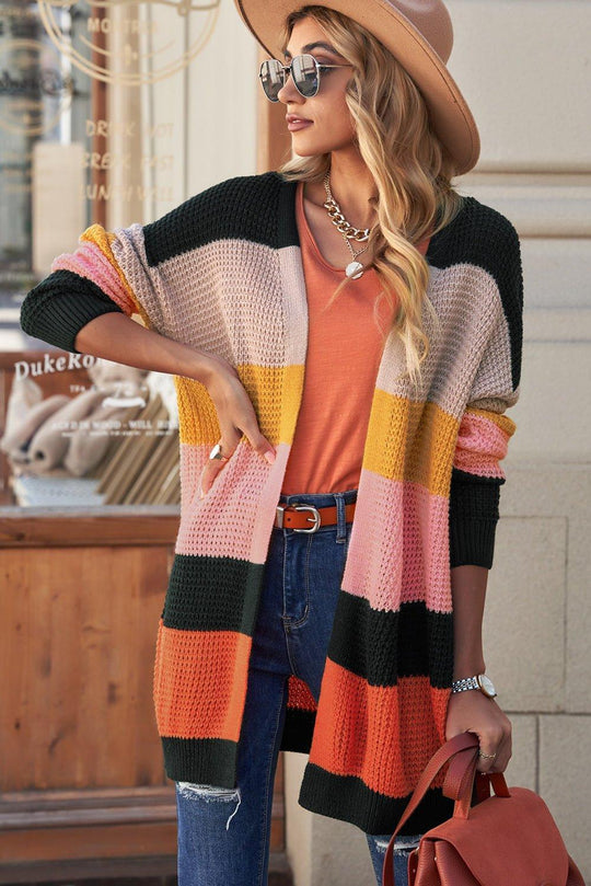 Striped Multicolor Waffle Cardigan - Klazzi Fashion Boutique