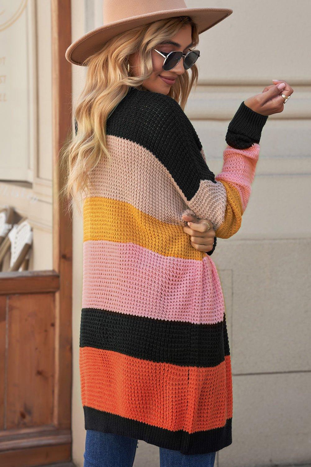 Striped Multicolor Waffle Cardigan - Klazzi Fashion Boutique