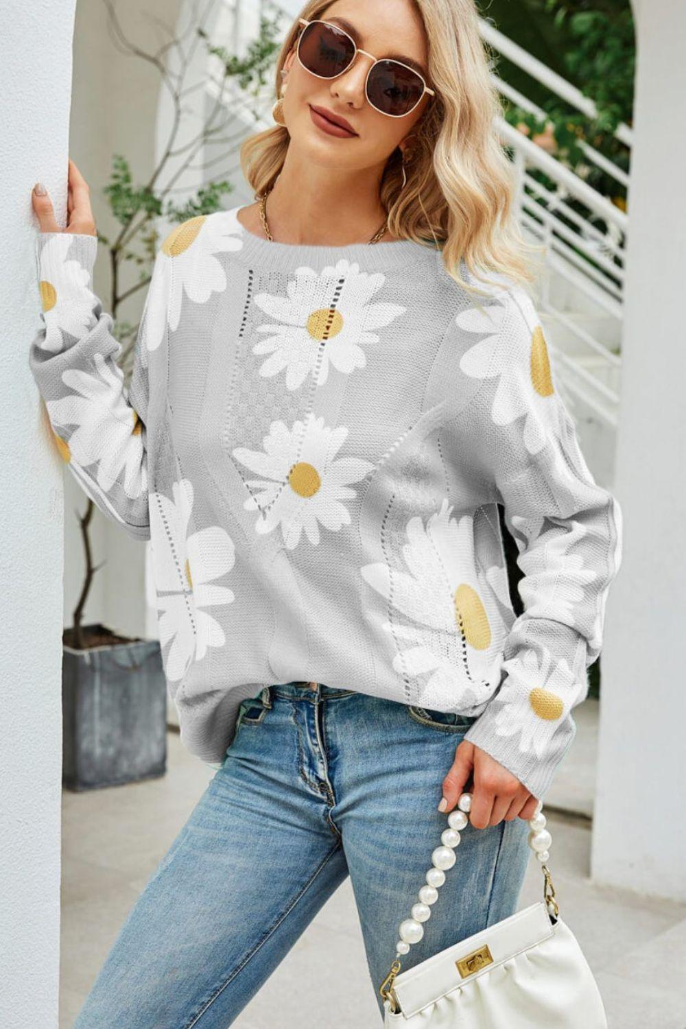 Sweet Daisy Day Sweater - Klazzi Fashion Boutique