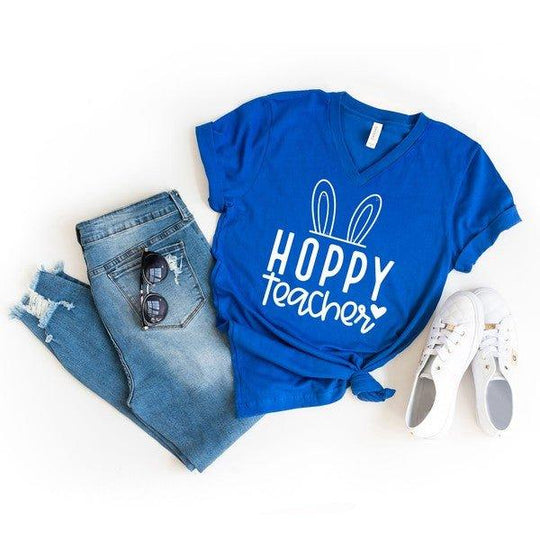 Hoppy Teacher Graphic V-Neck Tee - Klazzi Fashion Boutique