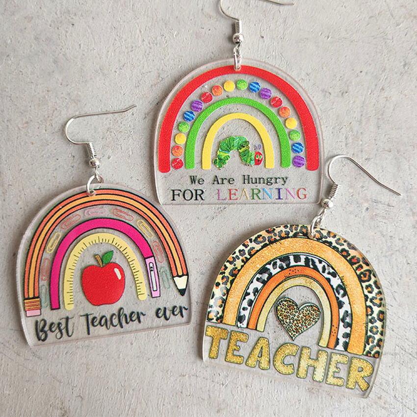 Teacher Positive Quotes Rainbow Shape Earrings - Klazzi Fashion Boutique