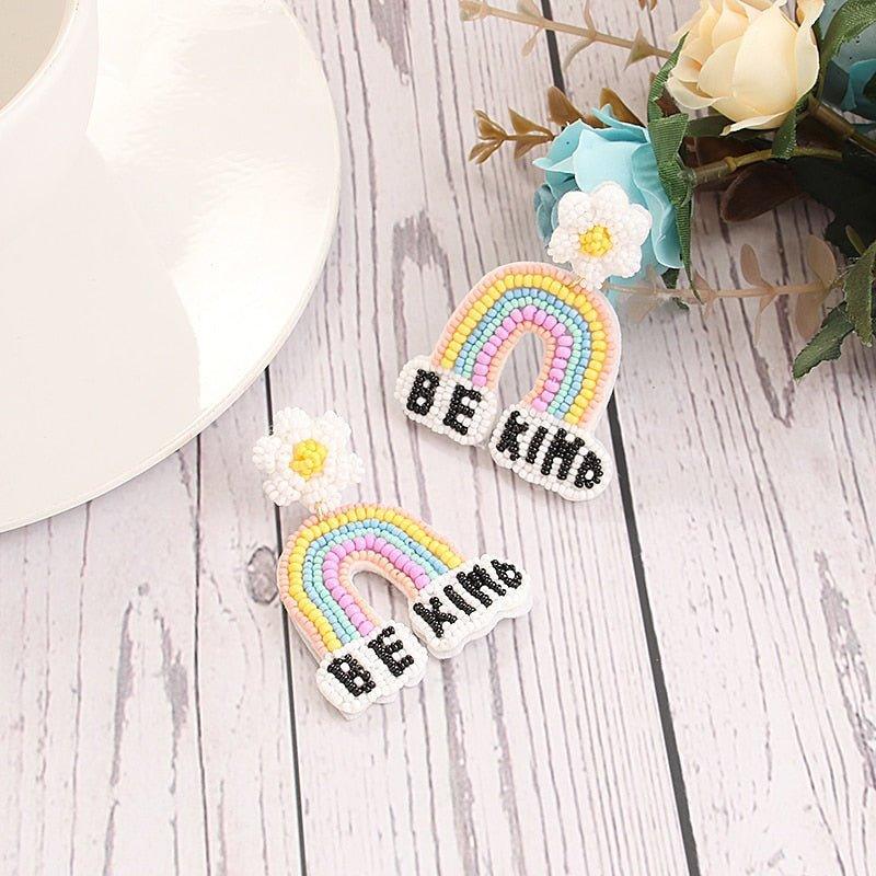 Teacher Rainbow Flowers "BE KIND" Earrings - Klazzi Fashion Boutique