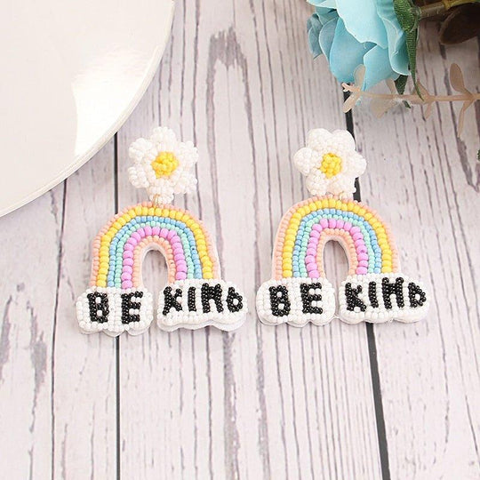 Teacher Rainbow Flowers "BE KIND" Earrings - Klazzi Fashion Boutique