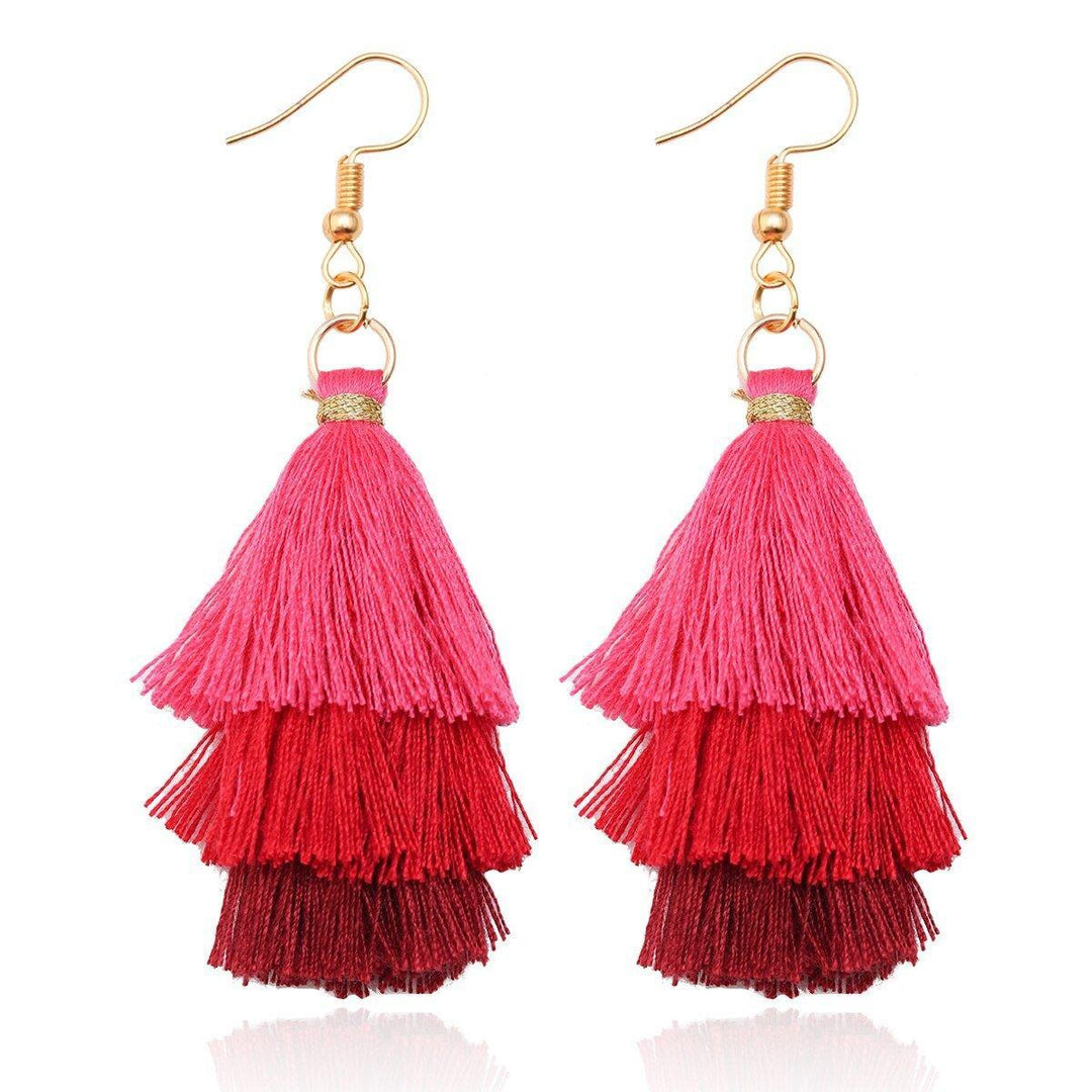 Three-Layer Tree Shaped Tassel Earrings - Klazzi Fashion Boutique