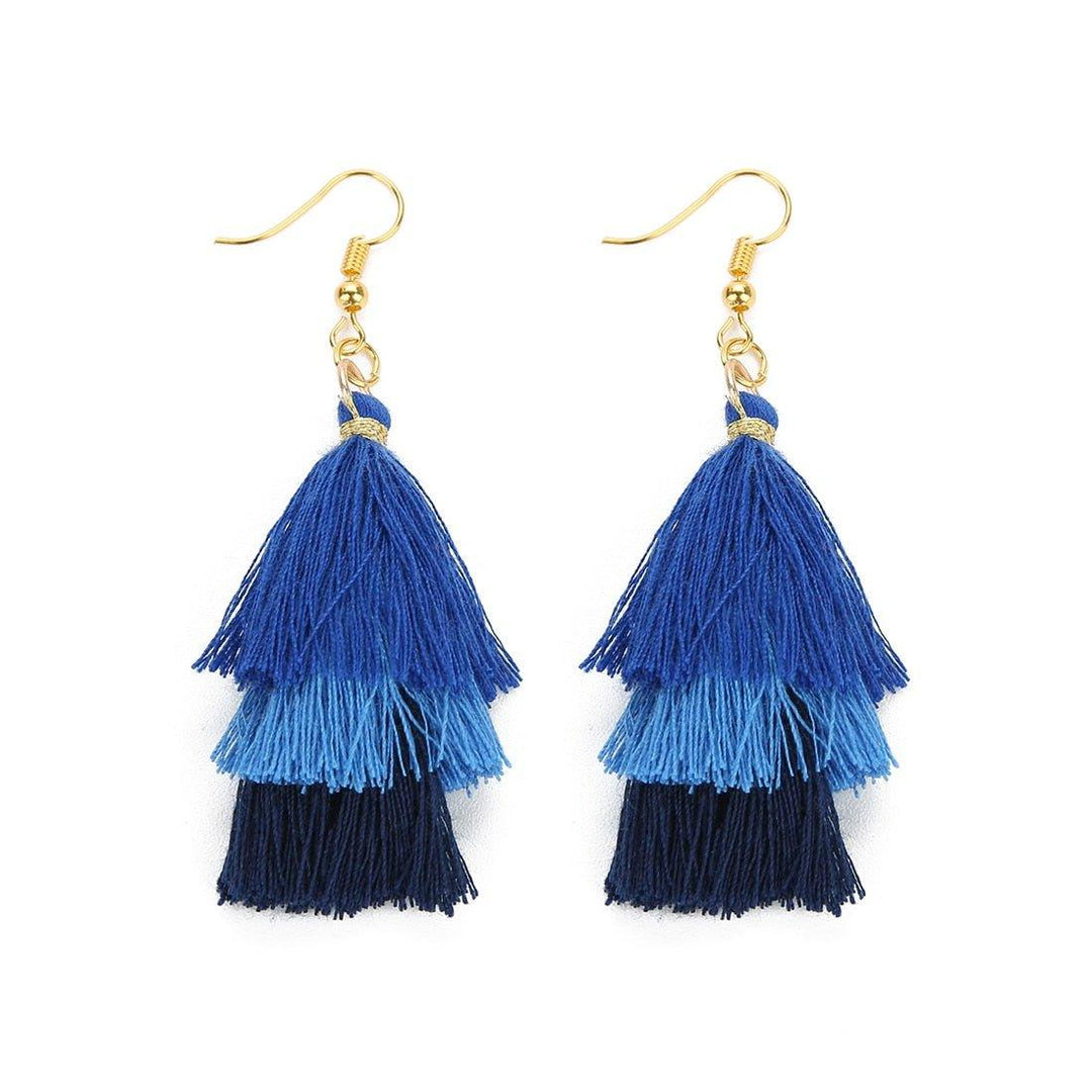 Three-Layer Tree Shaped Tassel Earrings - Klazzi Fashion Boutique