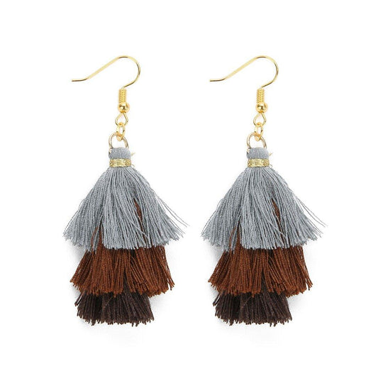 Three-Layer Tree Shaped Tassel Earrings - Klazzi Fashion Boutique