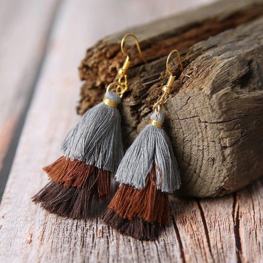 Three-Layer Tree Shaped Tassel Earrings - Klazzi Fashion Boutique