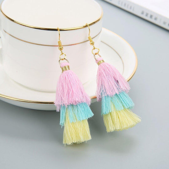 Three-Layer Tree Shaped Tassel Earrings - Klazzi Fashion Boutique