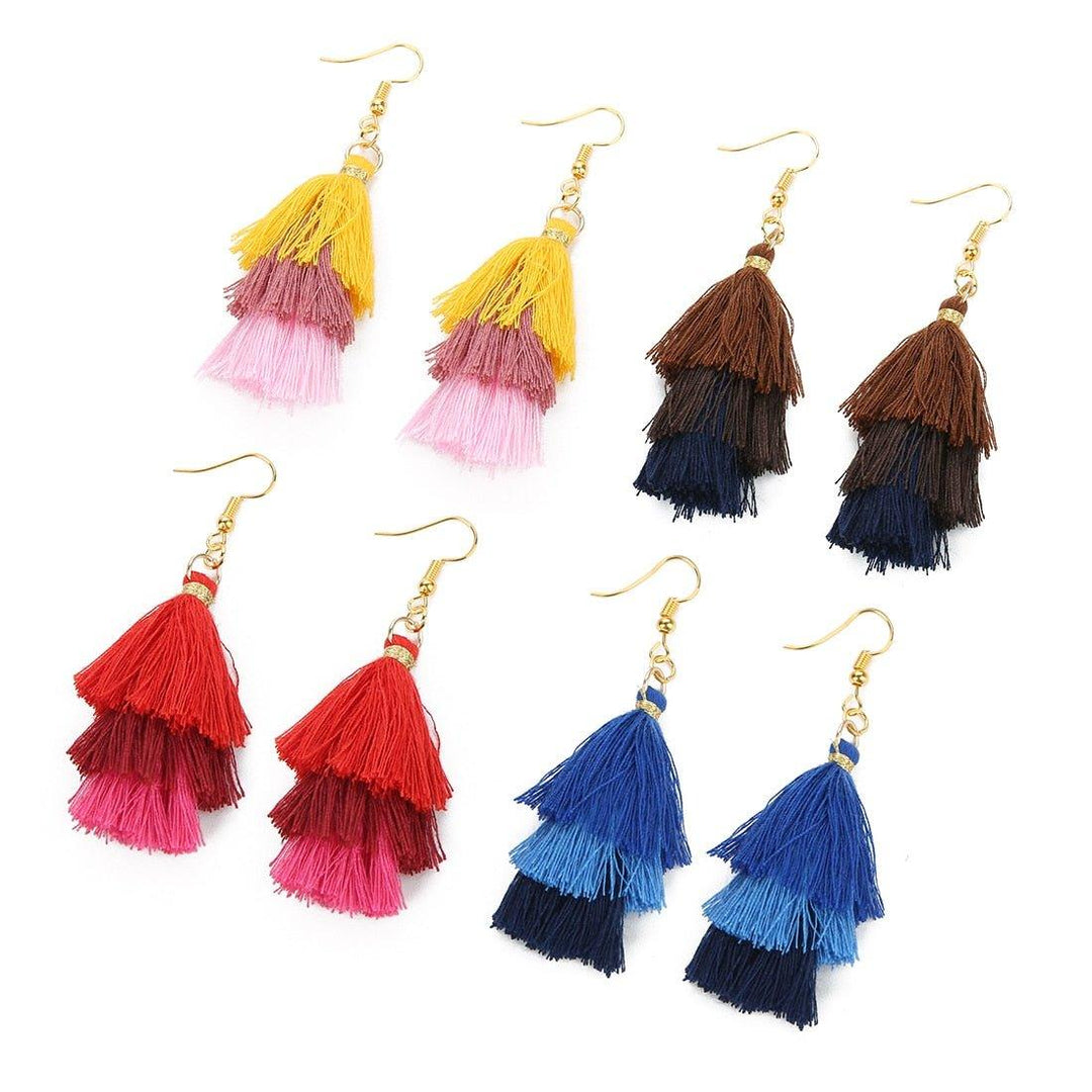 Three-Layer Tree Shaped Tassel Earrings - Klazzi Fashion Boutique