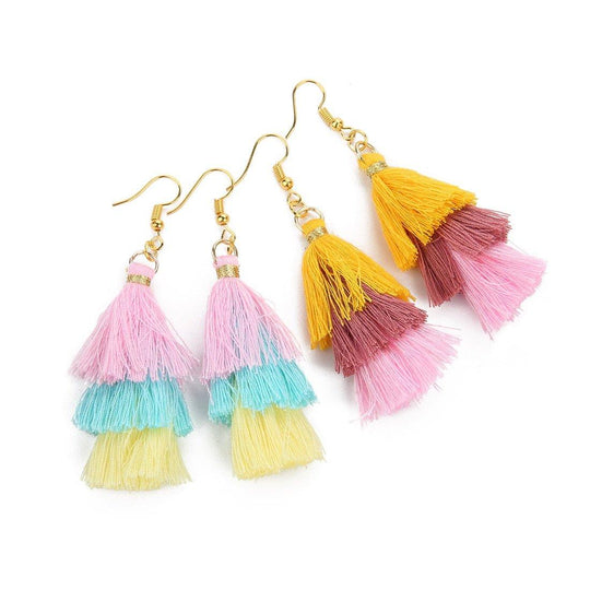 Three-Layer Tree Shaped Tassel Earrings - Klazzi Fashion Boutique