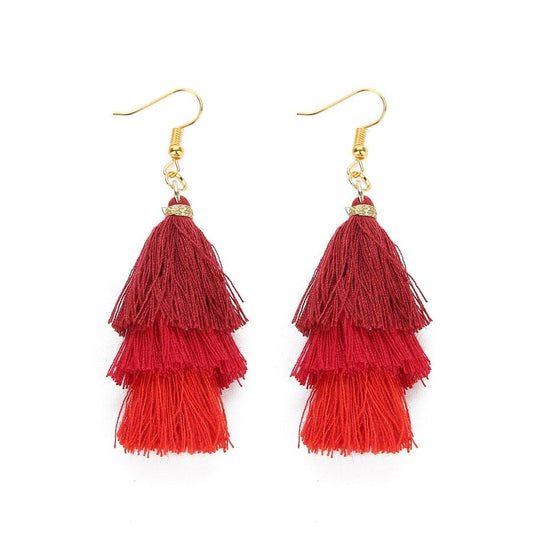 Three-Layer Tree Shaped Tassel Earrings - Klazzi Fashion Boutique