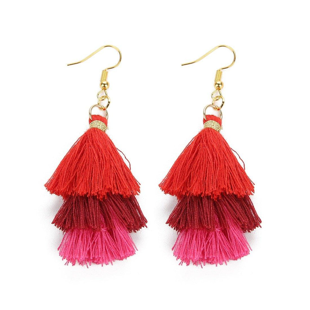 Three-Layer Tree Shaped Tassel Earrings - Klazzi Fashion Boutique