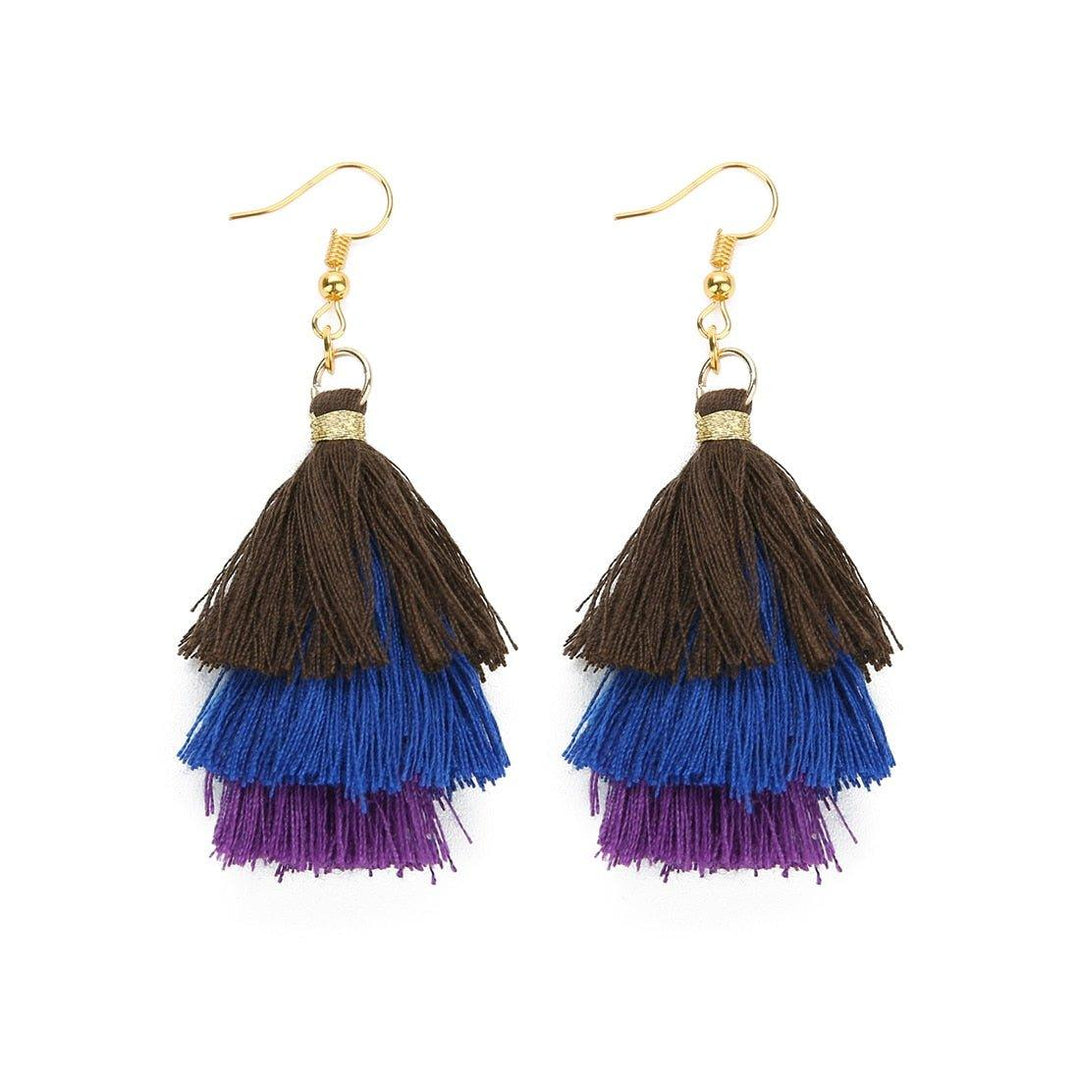 Three-Layer Tree Shaped Tassel Earrings - Klazzi Fashion Boutique