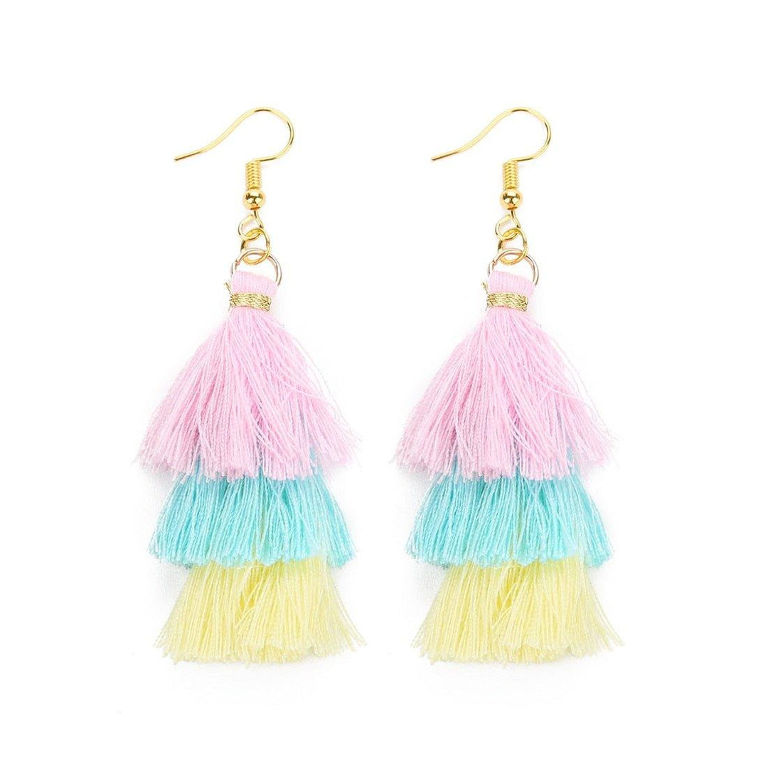 Three-Layer Tree Shaped Tassel Earrings - Klazzi Fashion Boutique