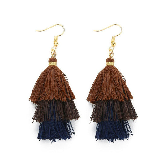 Three-Layer Tree Shaped Tassel Earrings - Klazzi Fashion Boutique