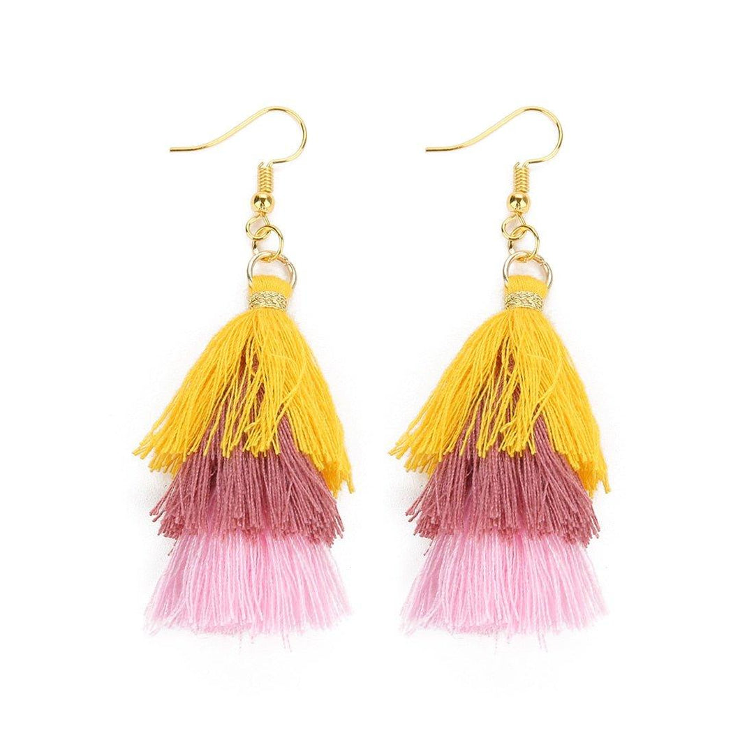 Three-Layer Tree Shaped Tassel Earrings - Klazzi Fashion Boutique