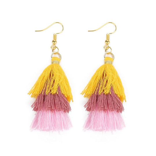 Three-Layer Tree Shaped Tassel Earrings - Klazzi Fashion Boutique