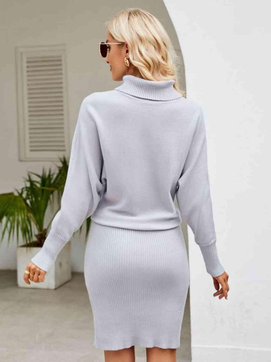 Turtleneck Long Sleeve Sweater Dress - Klazzi Fashion Boutique