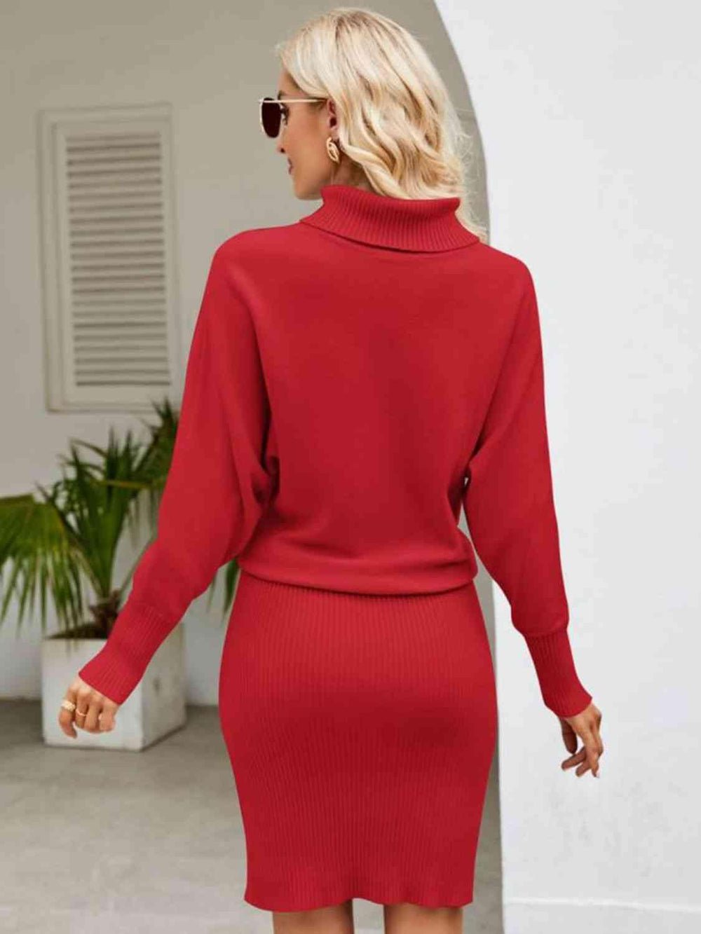 Turtleneck Long Sleeve Sweater Dress - Klazzi Fashion Boutique