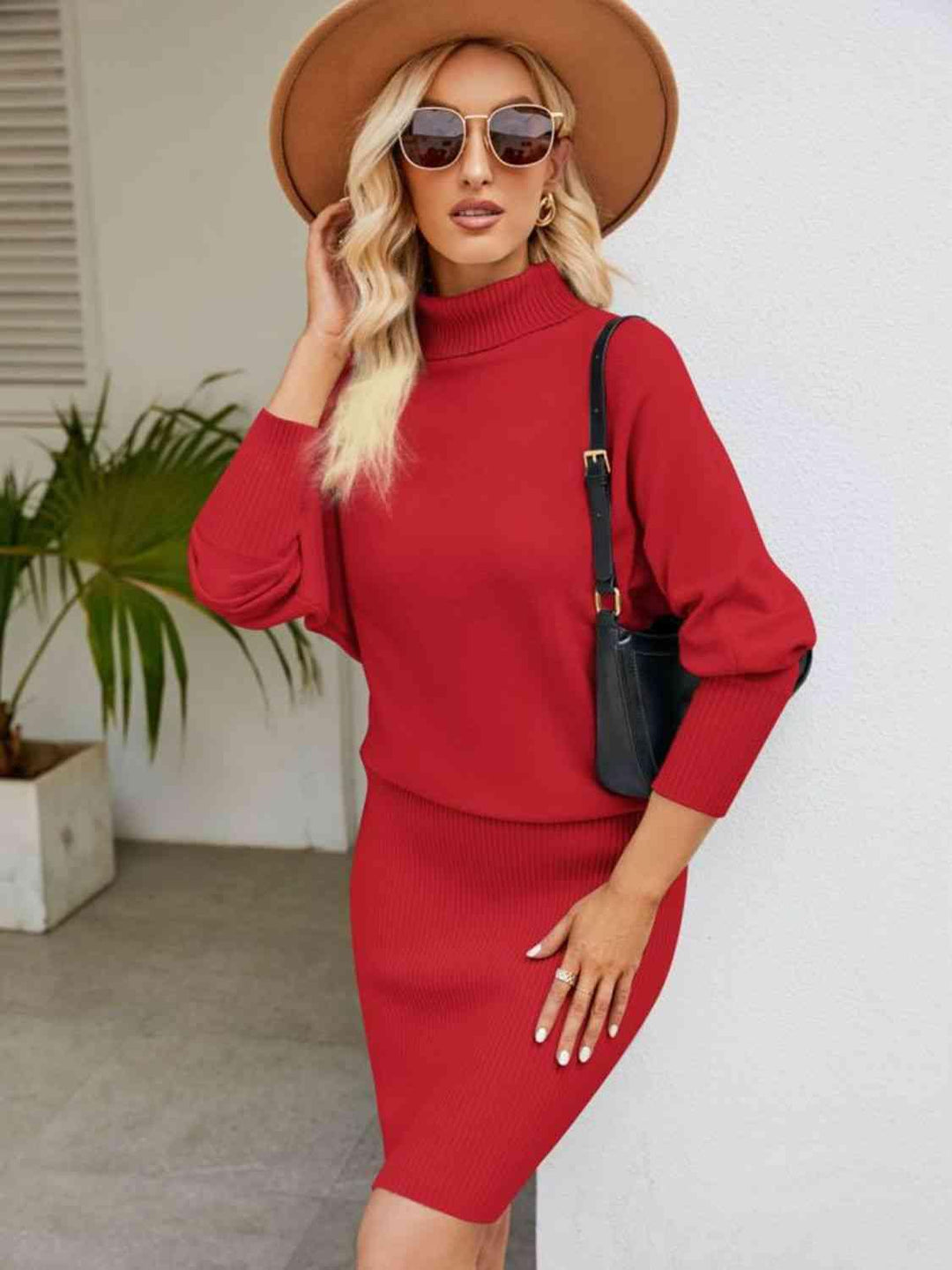 Turtleneck Long Sleeve Sweater Dress - Klazzi Fashion Boutique