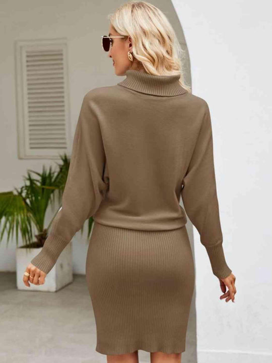 Turtleneck Long Sleeve Sweater Dress - Klazzi Fashion Boutique