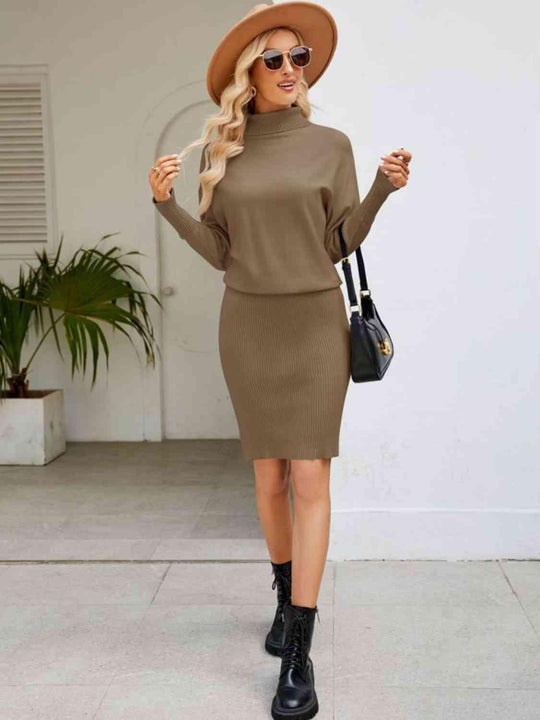 Turtleneck Long Sleeve Sweater Dress - Klazzi Fashion Boutique