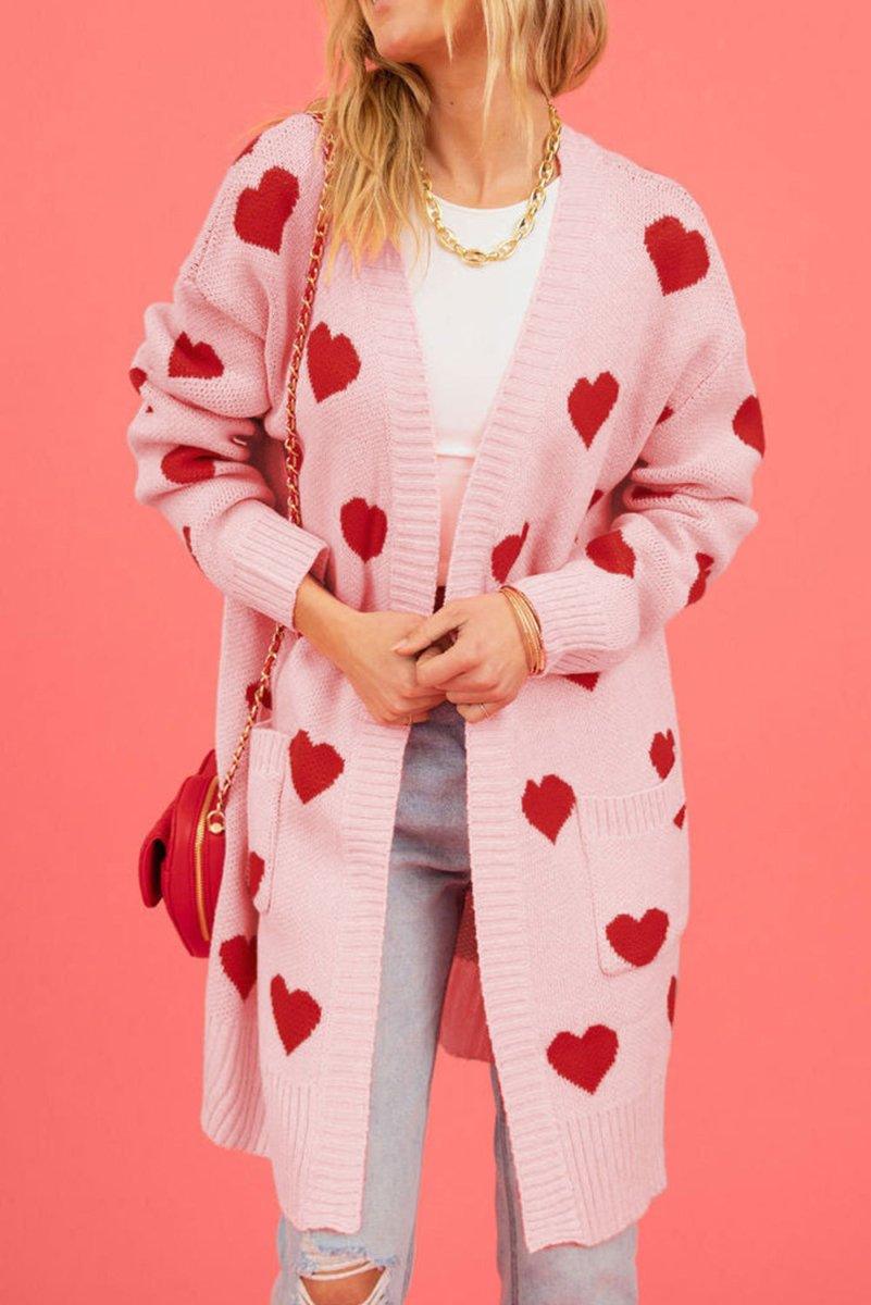 Valentine Light Pink Hearts Cardigan - Klazzi Fashion Boutique