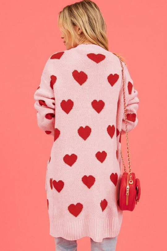 Valentine Light Pink Hearts Cardigan - Klazzi Fashion Boutique