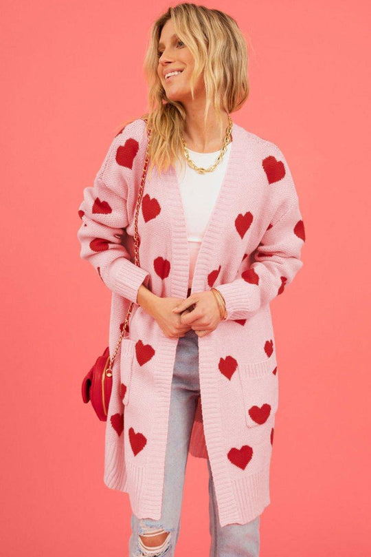 Valentine Light Pink Hearts Cardigan - Klazzi Fashion Boutique