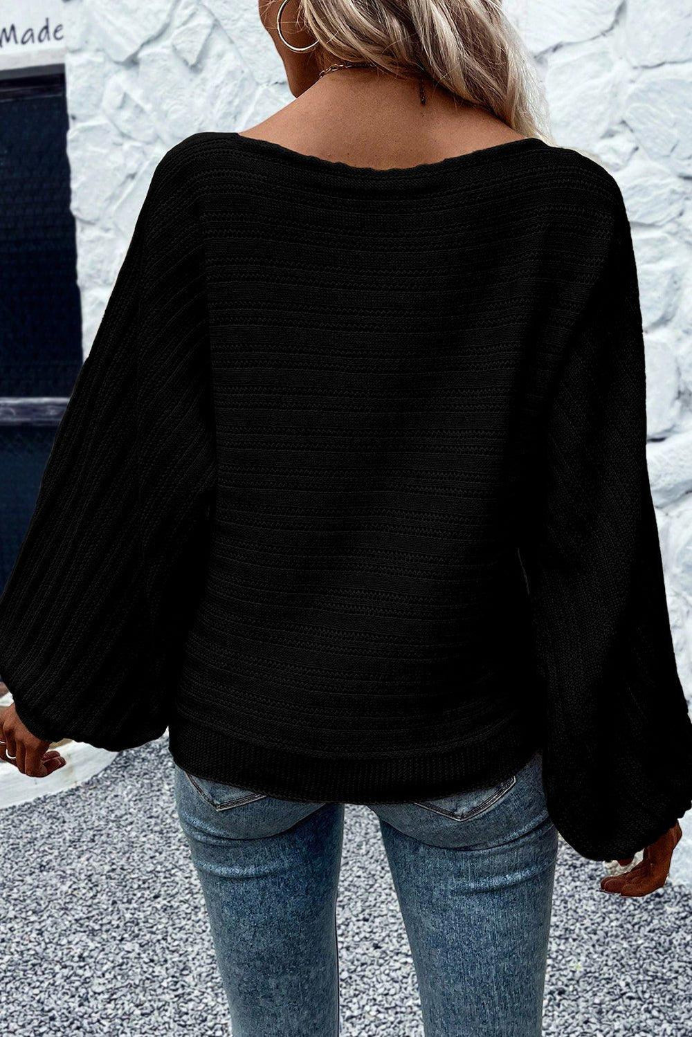 Victoria Black Lantern Sleeve Knit Sweater - Klazzi Fashion Boutique