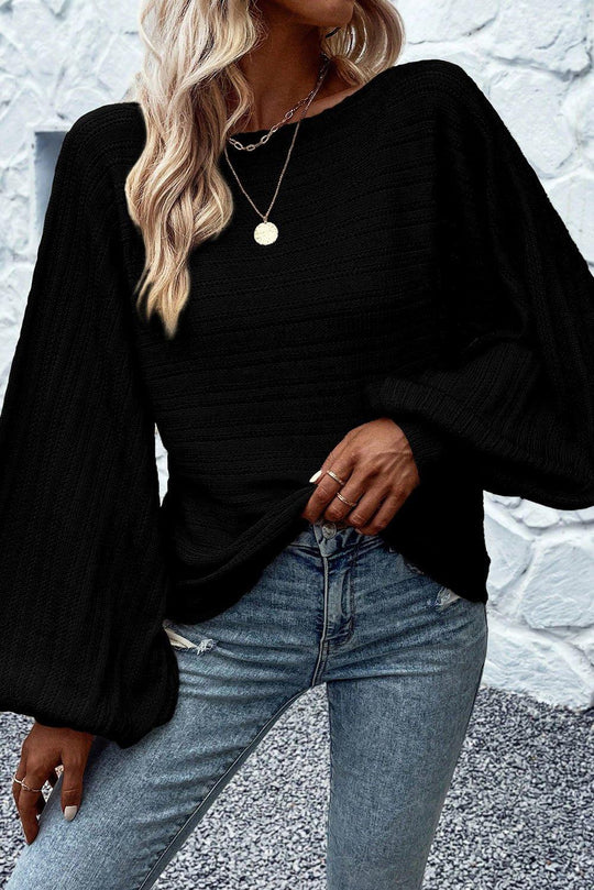 Victoria Black Lantern Sleeve Knit Sweater - Klazzi Fashion Boutique