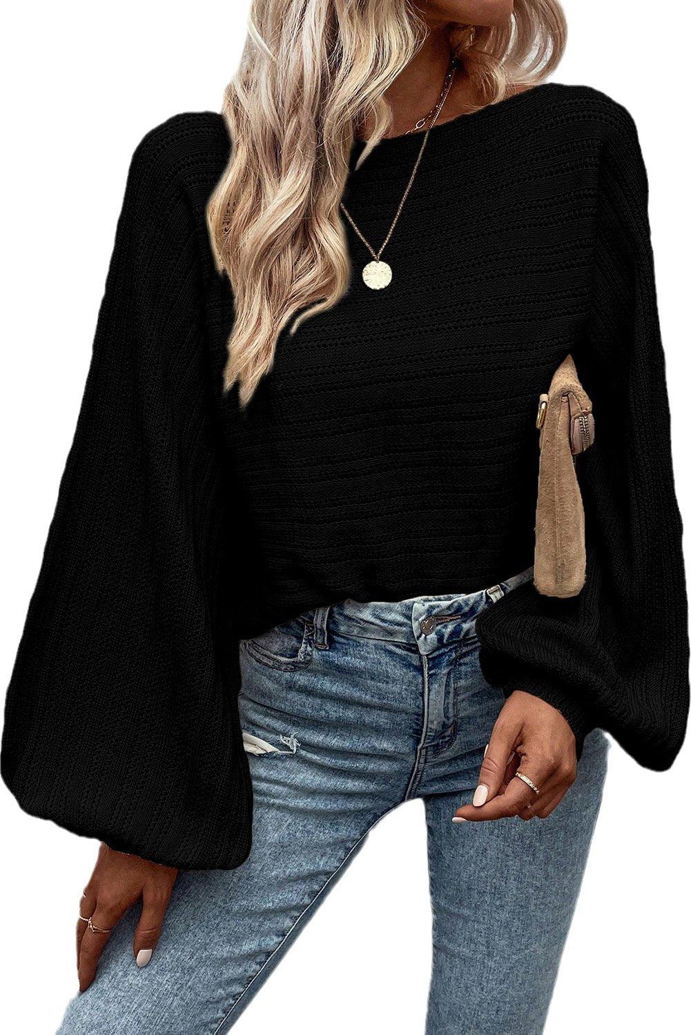 Victoria Black Lantern Sleeve Knit Sweater - Klazzi Fashion Boutique