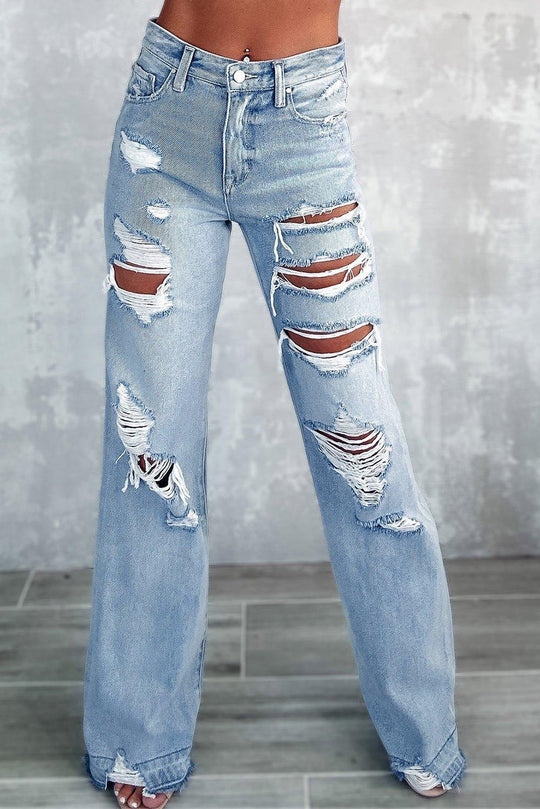 Vintage "RUE" Distressed Ripped Wide Leg Jeans - Klazzi Fashion Boutique