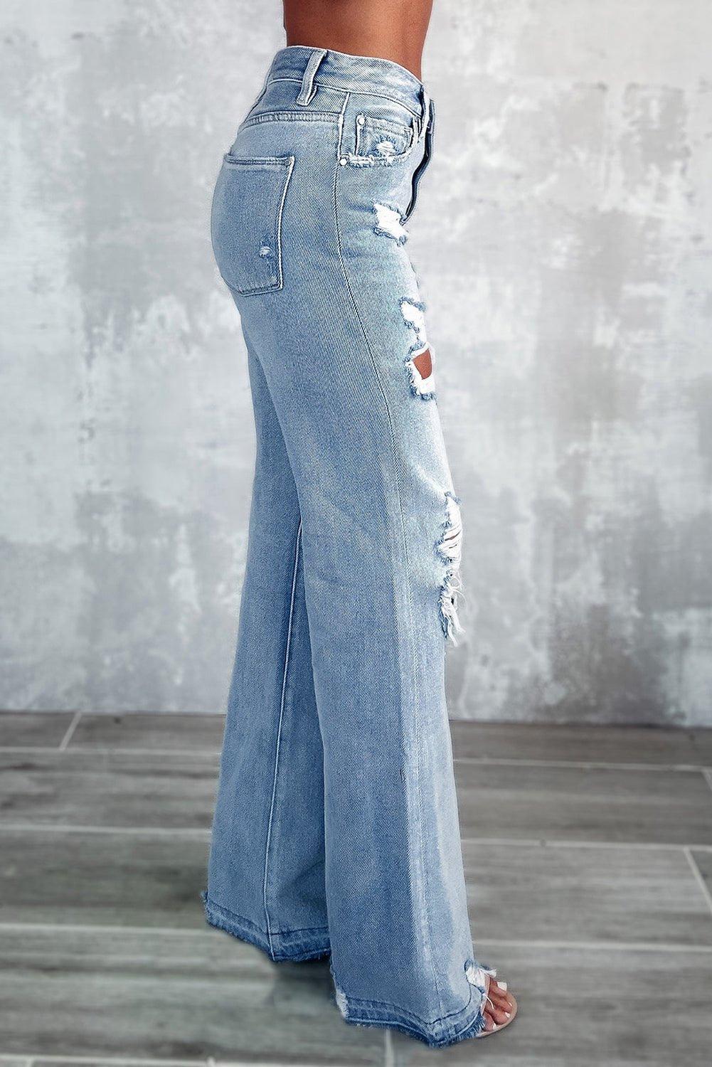 Vintage "RUE" Distressed Ripped Wide Leg Jeans - Klazzi Fashion Boutique