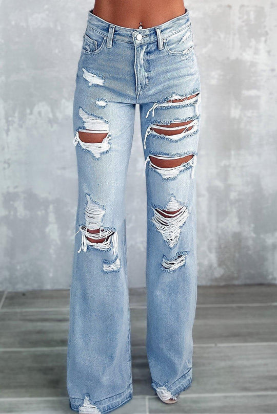 Vintage "RUE" Distressed Ripped Wide Leg Jeans - Klazzi Fashion Boutique