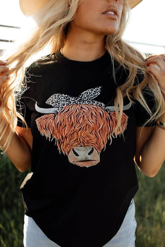 Vintage Sassy Cattle Leopard Black T-Shirt - Klazzi Fashion Boutique
