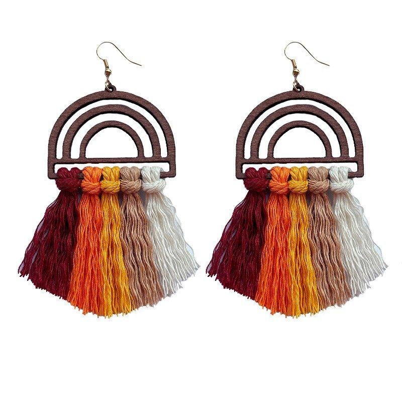 Vintage Wooden Autumn Fringe Tassel Earrings - Klazzi Fashion Boutique