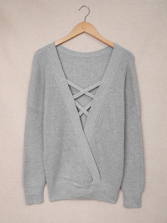 Crisscross Waffle-Knit Back Sweater