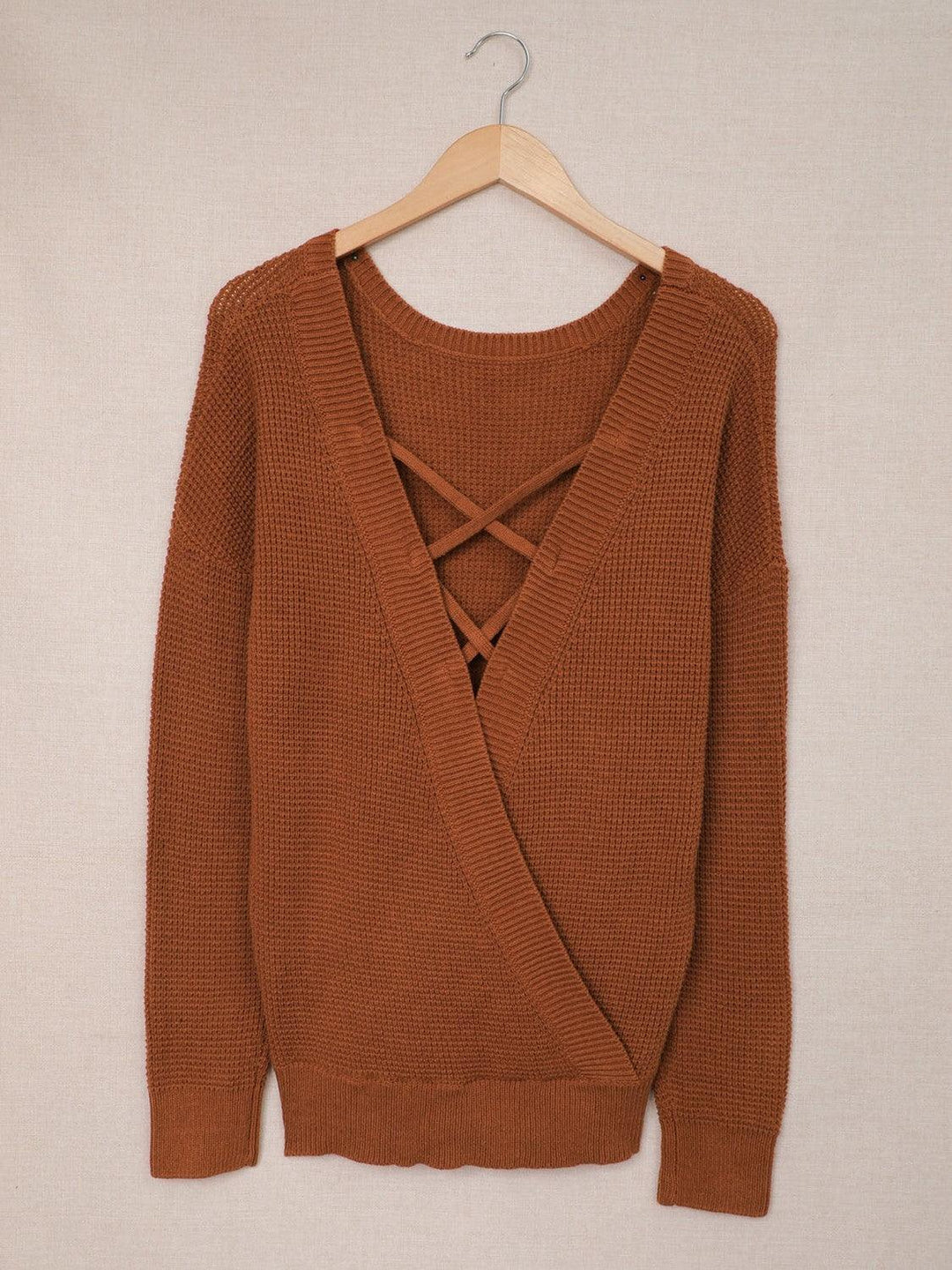 Crisscross Waffle-Knit Back Sweater