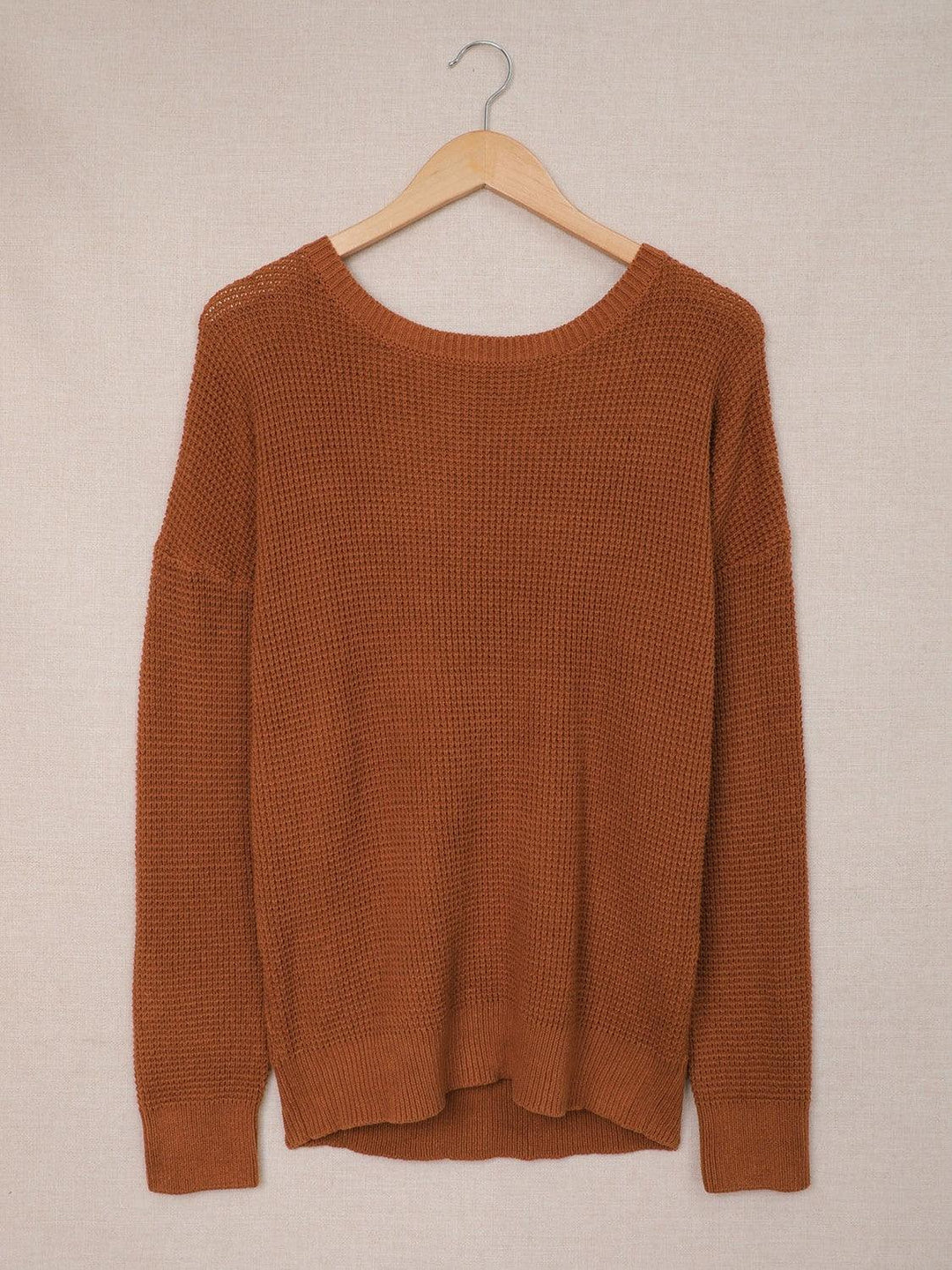 Crisscross Waffle-Knit Back Sweater