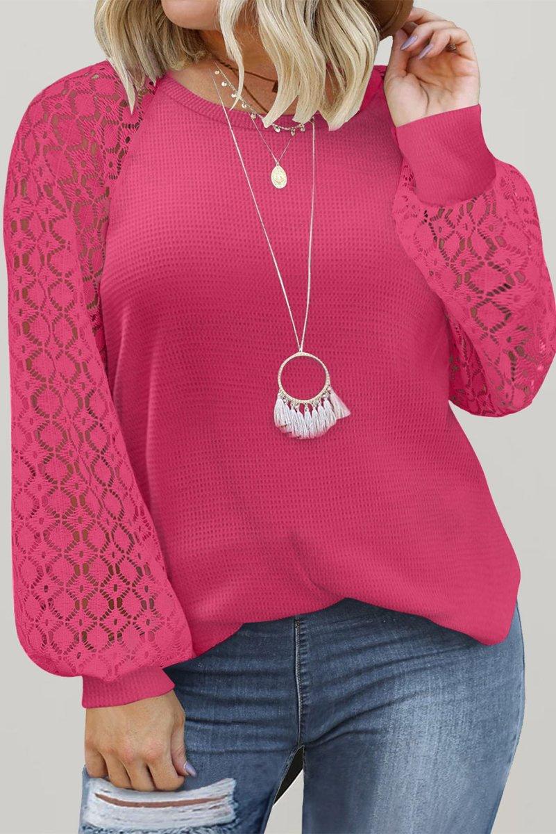 Waffle Plus Size Puff Knit Blouse - Klazzi Fashion Boutique