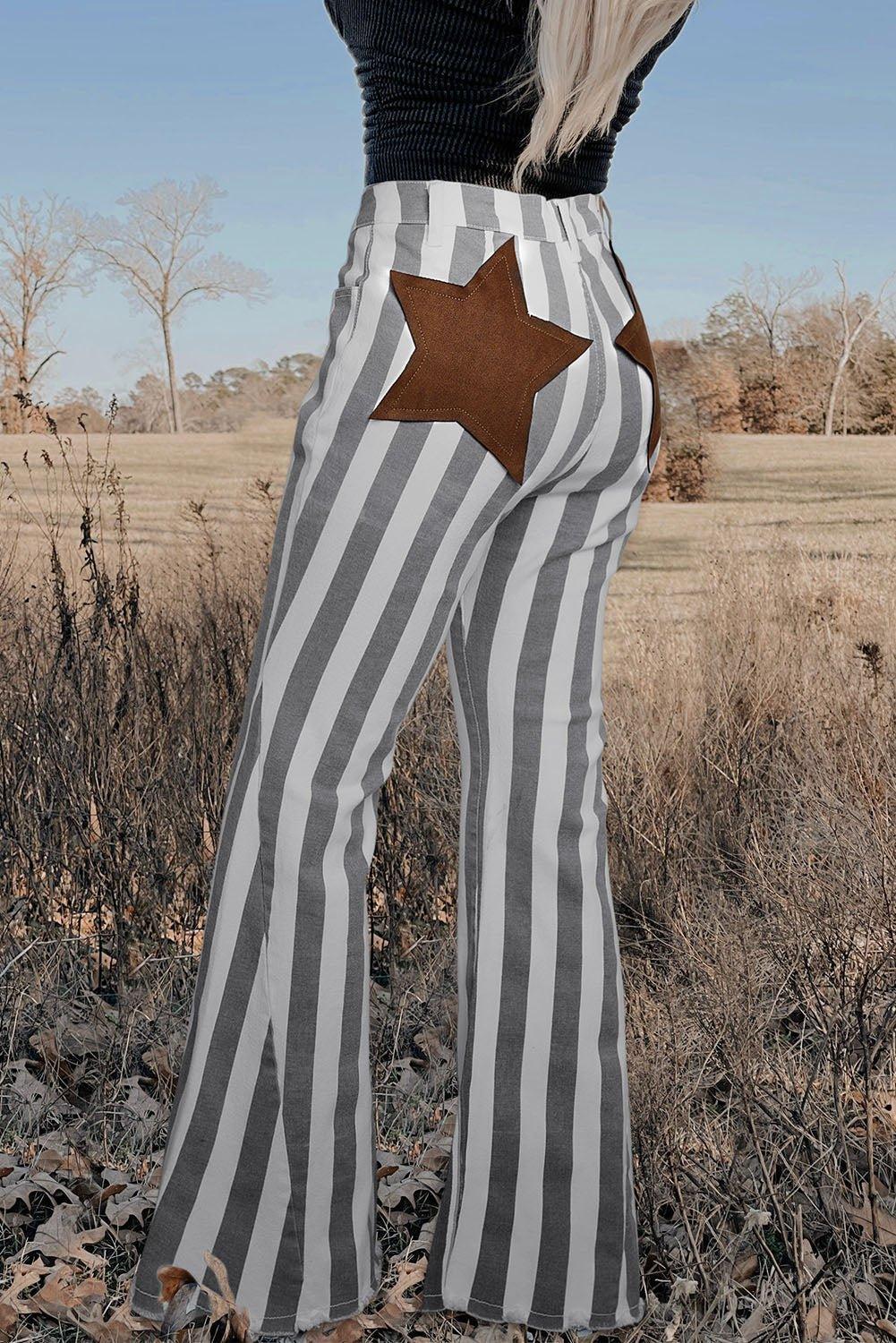 Western Girl Star Stripe Flare Jeans - Klazzi Fashion Boutique