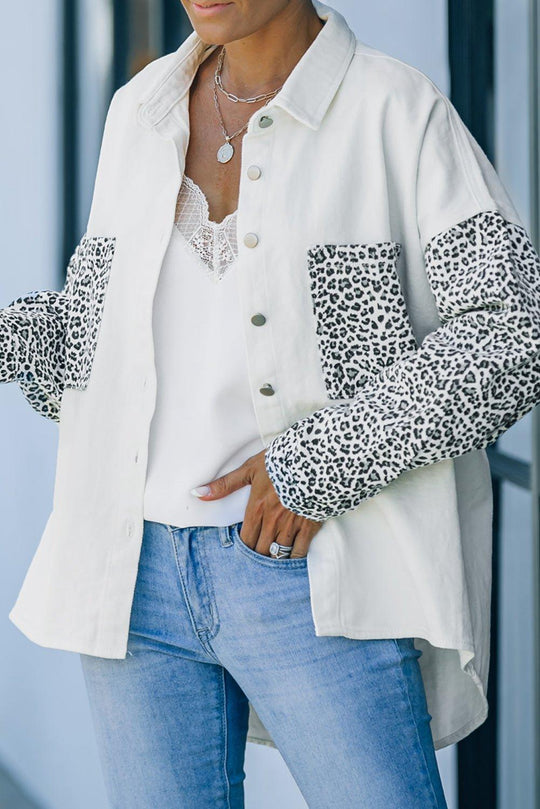 White and Leopard Denim Shacket