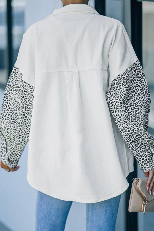 White and Leopard Denim Shacket - Klazzi Fashion Boutique