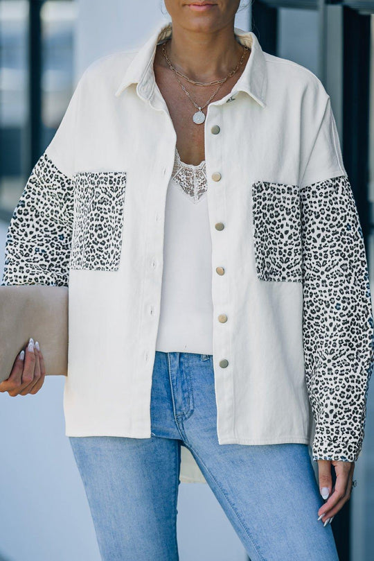 White and Leopard Denim Shacket - Klazzi Fashion Boutique